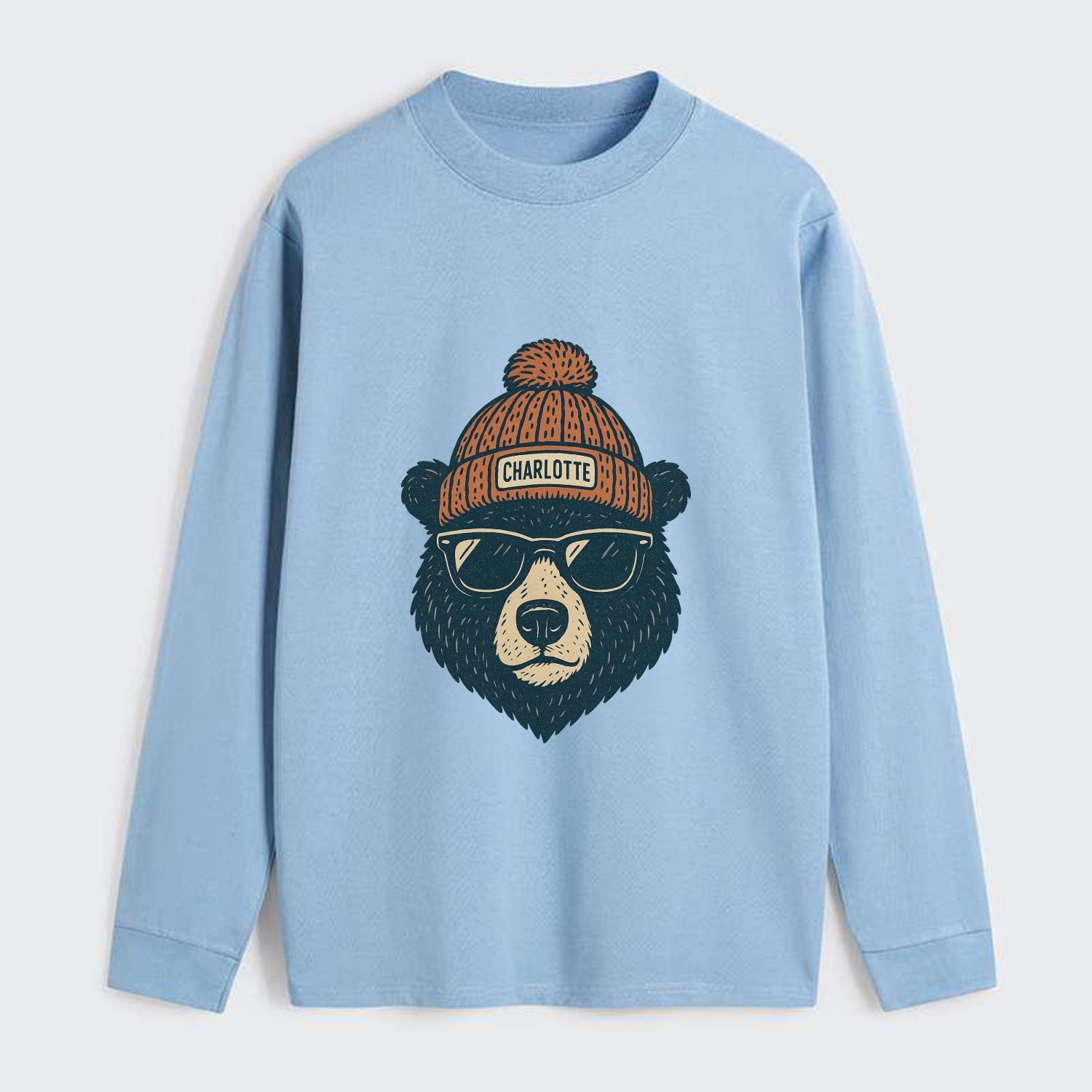 North Carolina Black Bear wearing Charlotte beanie with pom pom and - Classic Long Sleeve Shirt - Light Blue