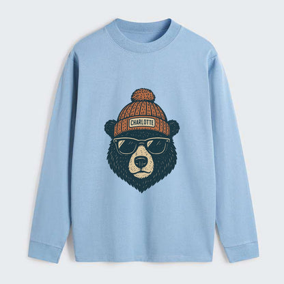 North Carolina Black Bear wearing Charlotte beanie with pom pom and - Classic Long Sleeve Shirt - Light Blue