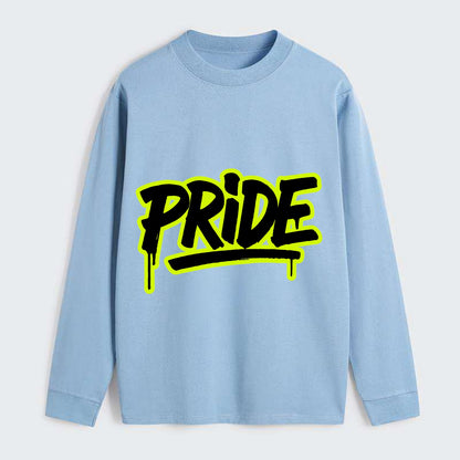 Bold typography design - "PRIDE" - dignified satisfaction, honor - Classic Long Sleeve Shirt - Light Blue