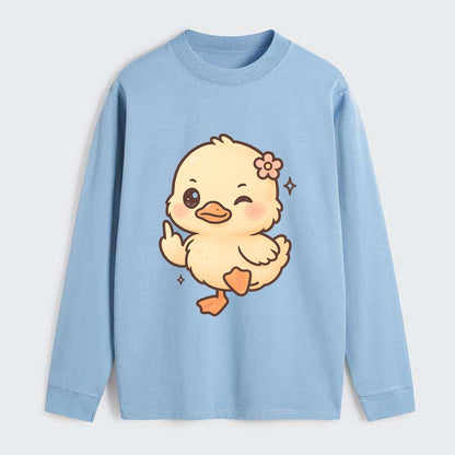 fluffy baby duck with small flower, one webbed foot raised sassily - Classic Long Sleeve Shirt - Light Blue