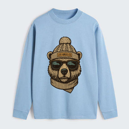 California Grizzly Bear wearing Los Angeles beanie with pom pom and - Classic Long Sleeve Shirt - Light Blue