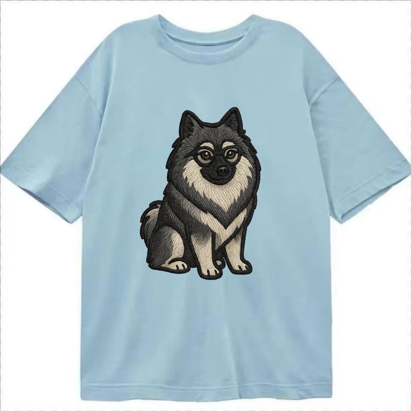 Keeshond - Gray and black spectacles embroidered design - Classic T-shirt - Light Blue