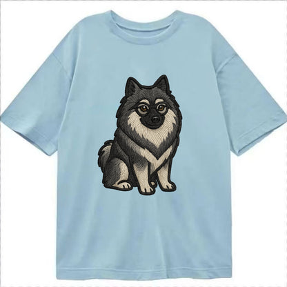 Keeshond - Gray and black spectacles embroidered design - Classic T-shirt - Light Blue