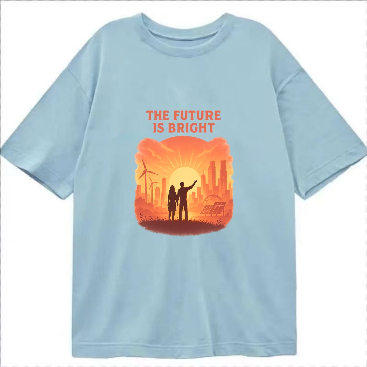 Sunrise over thriving sustainable city - "The Future is Bright" - optimistic - Classic T-shirt - Light Blue