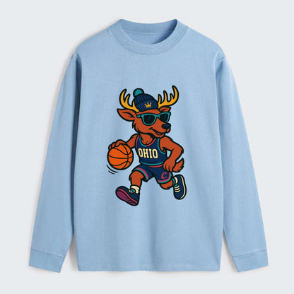 Ohio Deer wearing Cavs beanie with crown patch and wayfarer sunglasses - Classic Long Sleeve Shirt - Light Blue