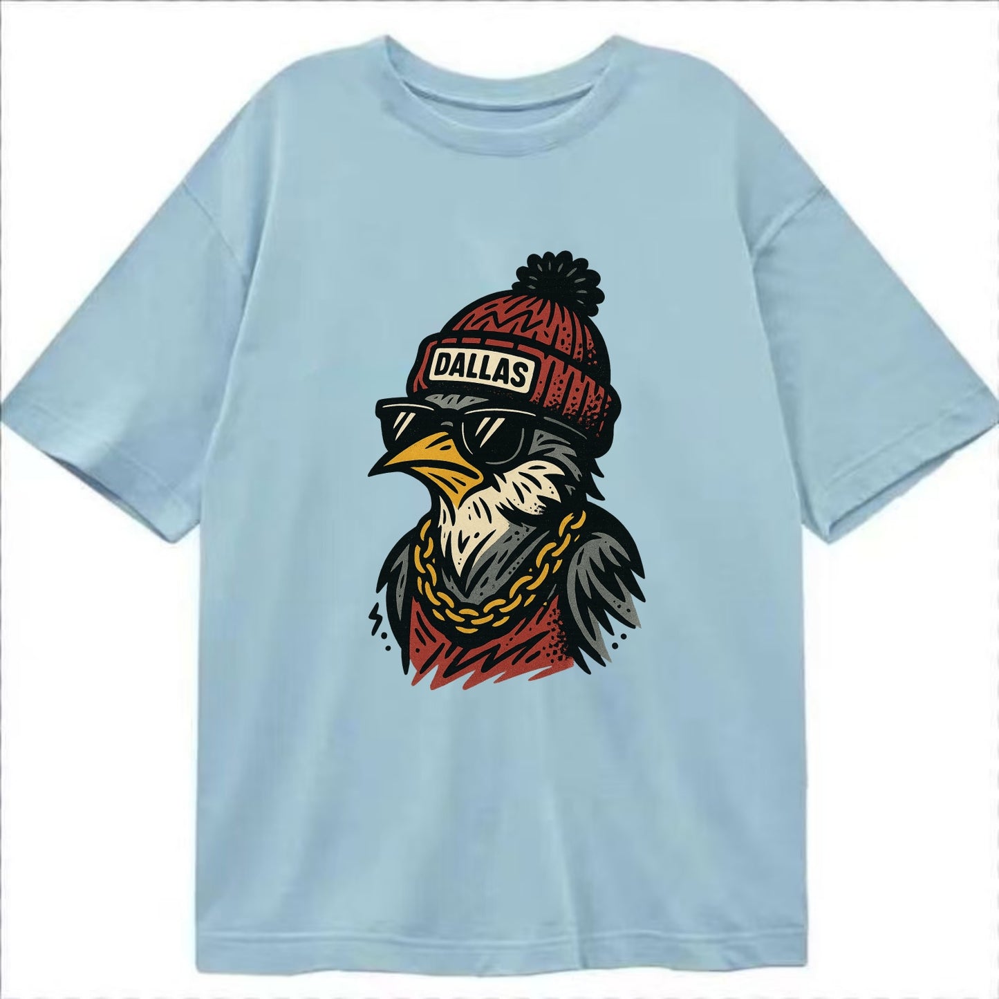 Dallas Mockingbird wearing Dallas beanie with pom pom and wayfarer sunglasses - Classic T-shirt - Light Blue