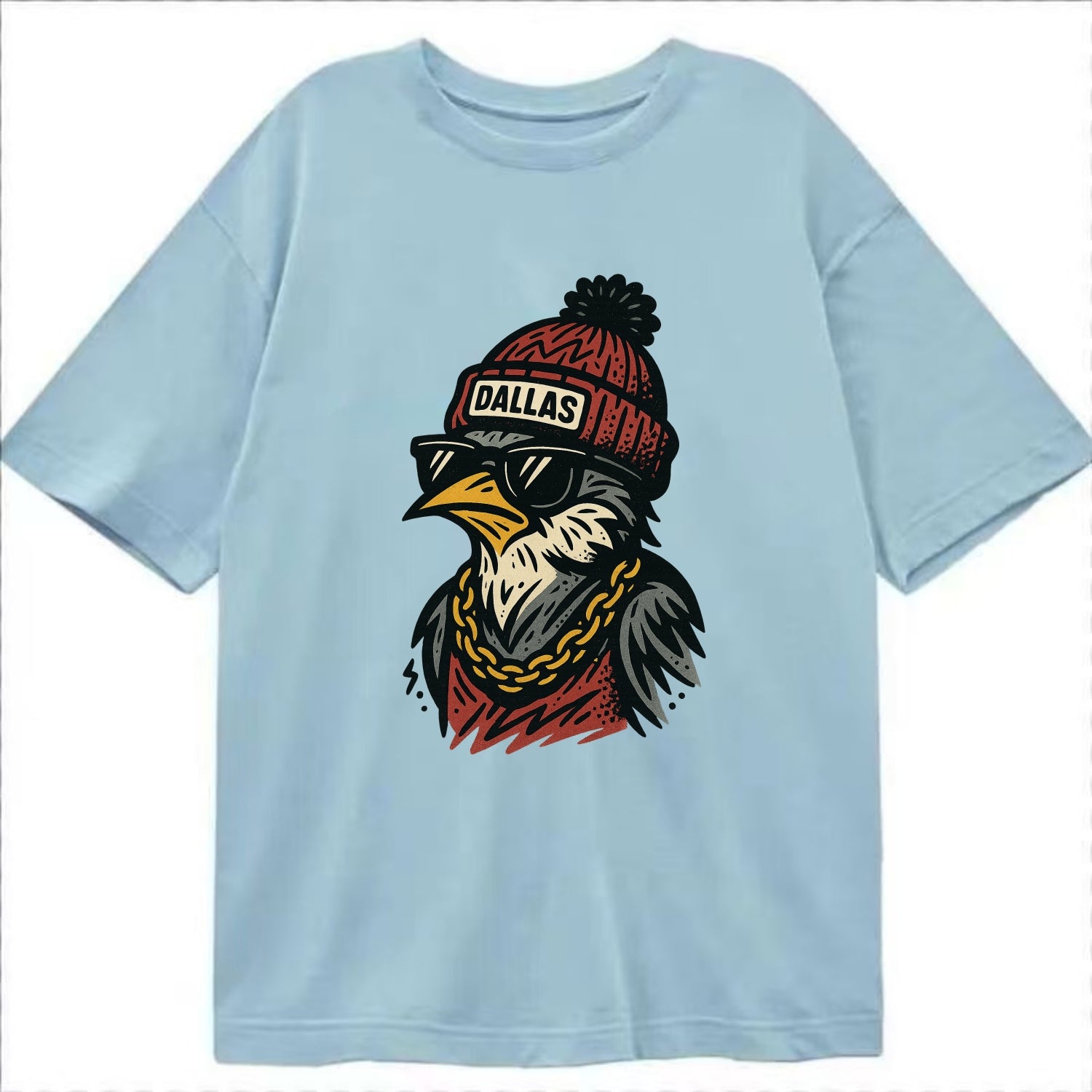Dallas Mockingbird wearing Dallas beanie with pom pom and wayfarer sunglasses - Classic T-shirt - Light Blue