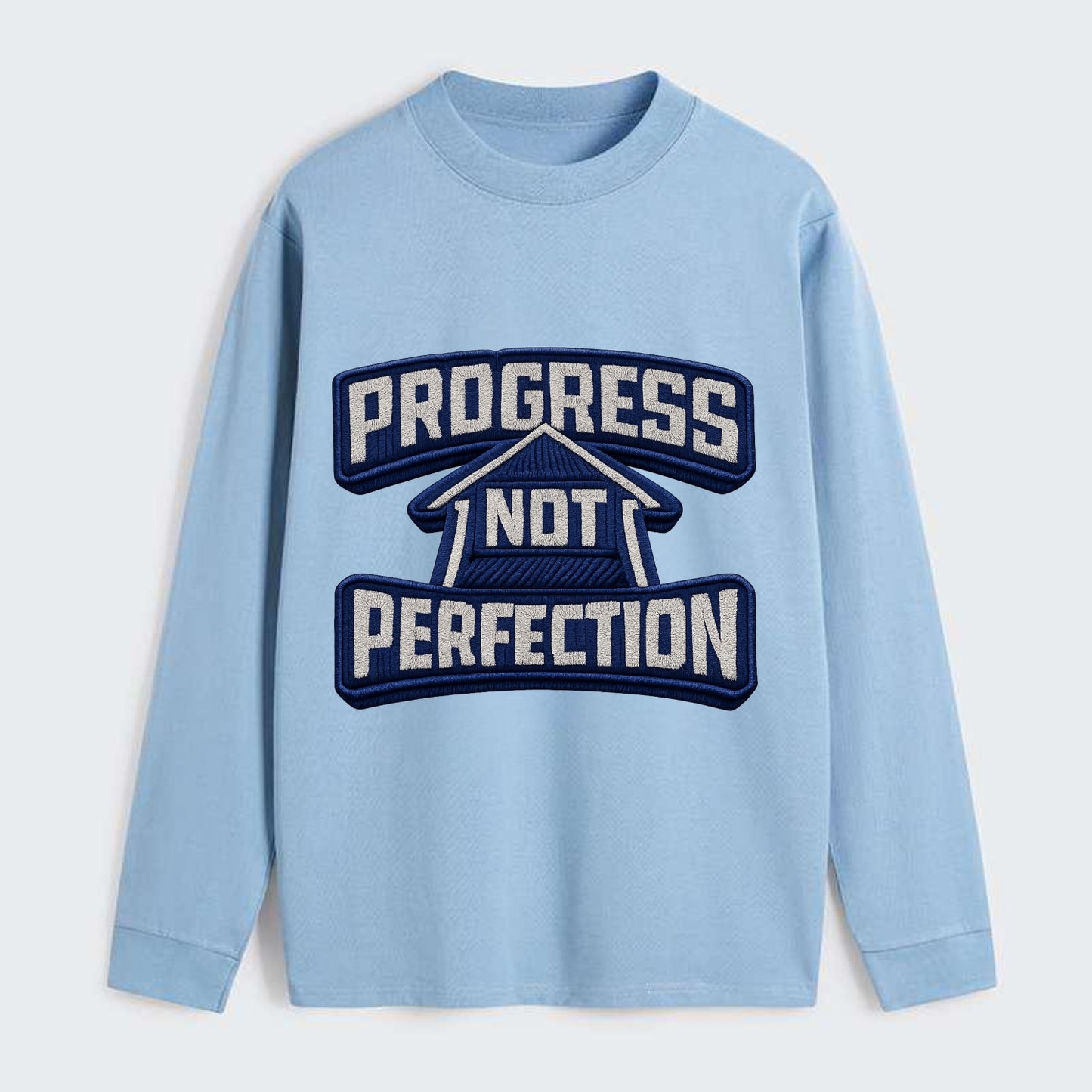 PROGRESS NOT PERFECTION - arrow with text in blue , growth mindset - Classic Long Sleeve Shirt - Light Blue