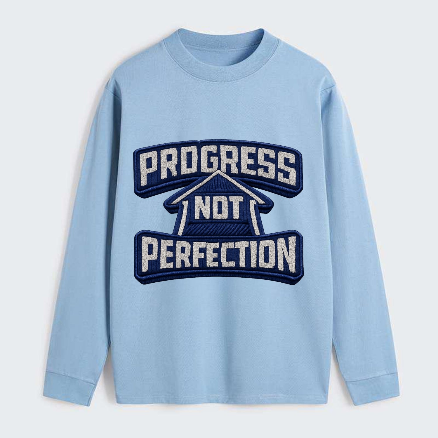 PROGRESS NOT PERFECTION - arrow with text in blue , growth mindset - Classic Long Sleeve Shirt - Light Blue
