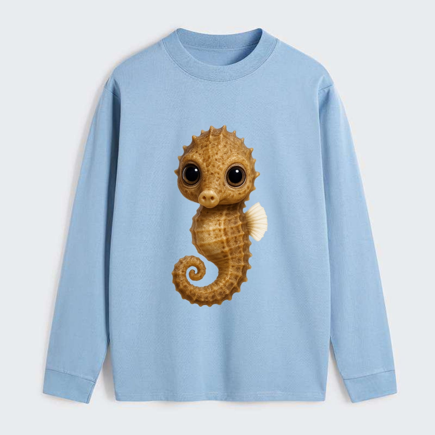 Baby Seahorse - curled tail, snout, large eyes, front-facing, delicate - Classic Long Sleeve Shirt - Light Blue