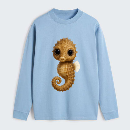 Baby Seahorse - curled tail, snout, large eyes, front-facing, delicate - Classic Long Sleeve Shirt - Light Blue