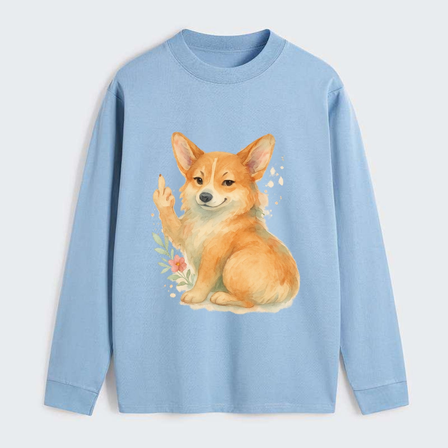 Corgi short legs and fluffy butt, one stubby paw up with sass - Classic Long Sleeve Shirt - Light Blue