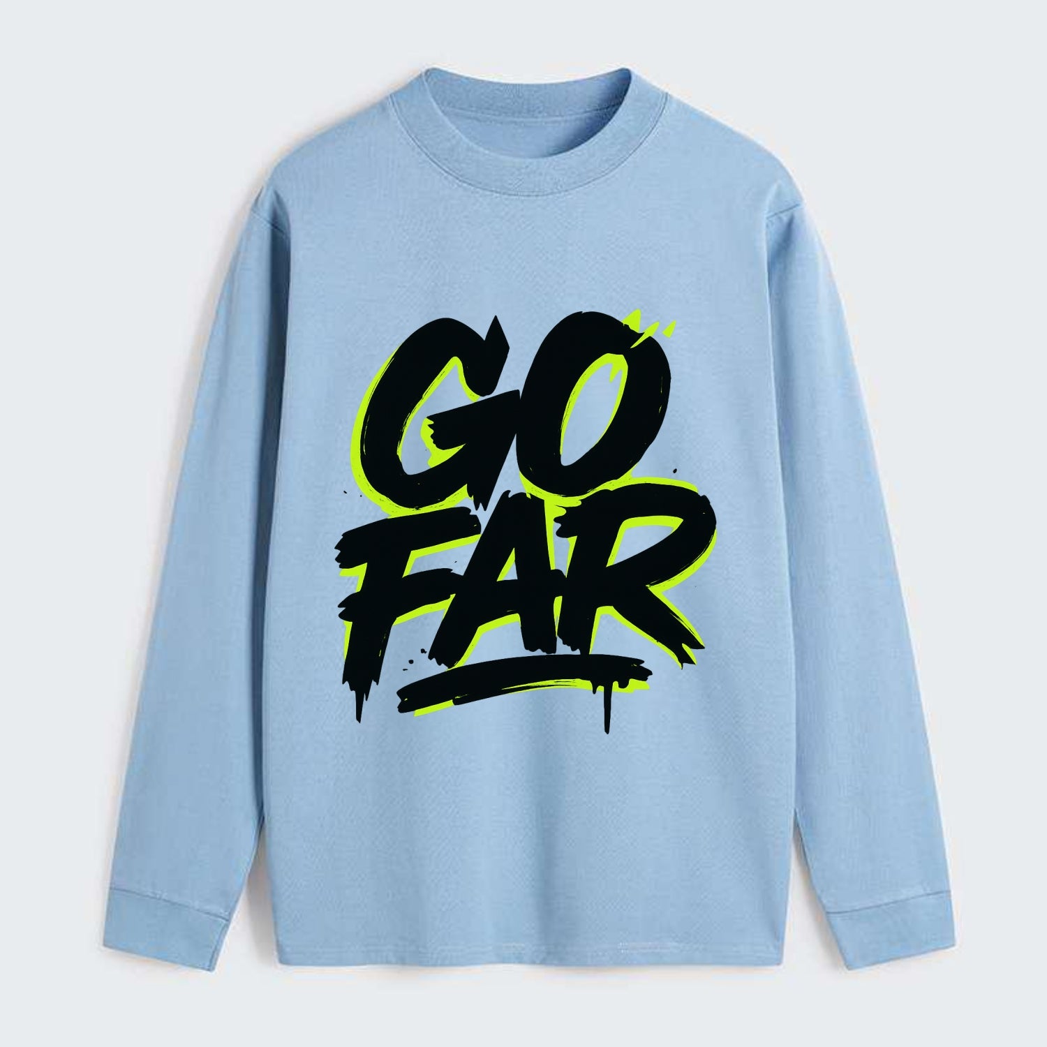 Bold typography design - "GO FAR" - distance goals, pushing limits - Classic Long Sleeve Shirt - Light Blue