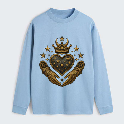 Weathered antique brass crown above a hammered gunmetal heart framed by - Classic Long Sleeve Shirt - Light Blue