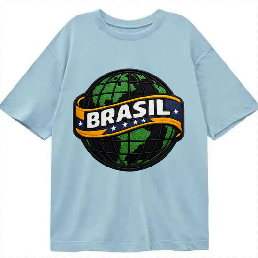 BRAZILIAN FLAG GLOBE - green globe with banner in green yellow blue , Brasil - Classic T-shirt - Light Blue