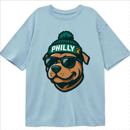 Philly Pitbull wearing Eagles beanie with Liberty Bell patch and wayfarer - Classic T-shirt - Light Blue