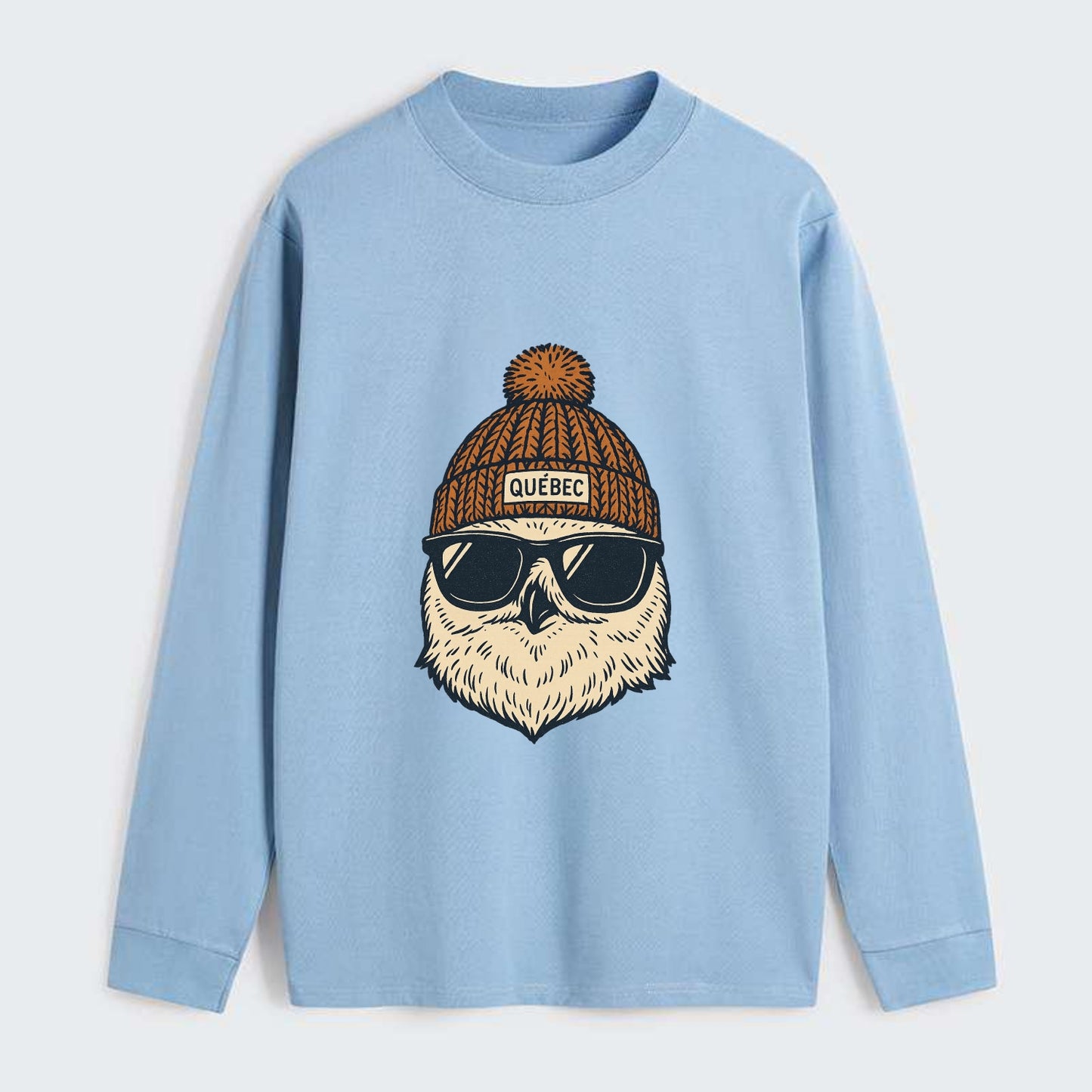 Quebec City Snowy Owl wearing Quebec beanie with pom pom and wayfarer - Classic Long Sleeve Shirt - Light Blue