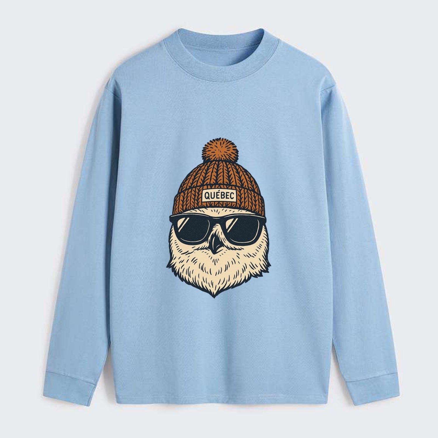 Quebec City Snowy Owl wearing Quebec beanie with pom pom and wayfarer - Classic Long Sleeve Shirt - Light Blue