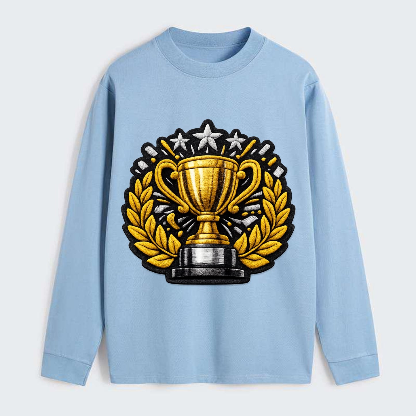 Embroidered patch design - CHAMPIONSHIP TROPHY - golden trophy cup with - Classic Long Sleeve Shirt - Light Blue