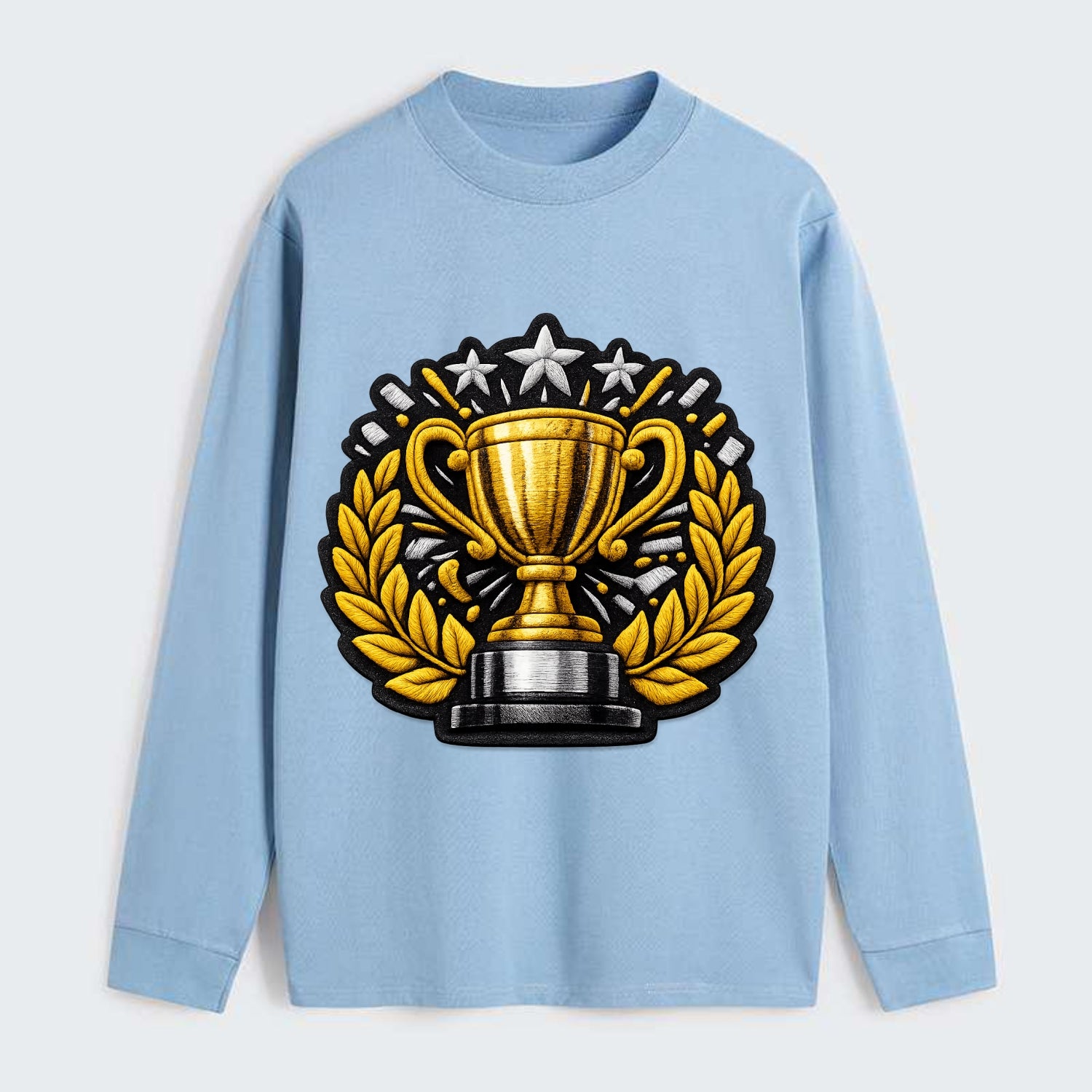 Embroidered patch design - CHAMPIONSHIP TROPHY - golden trophy cup with - Classic Long Sleeve Shirt - Light Blue