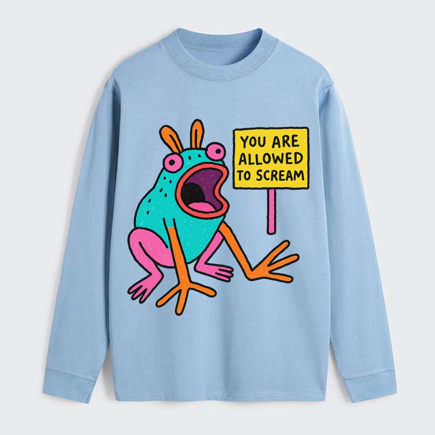 YOU ARE ALLOWED TO SCREAM | Open-mouthed frog - Classic Long Sleeve Shirt - Light Blue