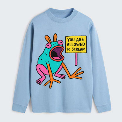 YOU ARE ALLOWED TO SCREAM | Open-mouthed frog - Classic Long Sleeve Shirt - Light Blue
