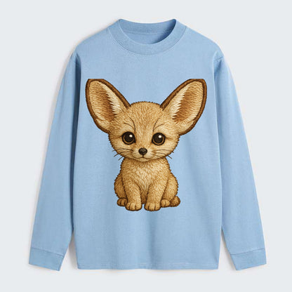 Baby Fennec Fox - huge ears, cream fur, large dark eyes, front-facing, - Classic Long Sleeve Shirt - Light Blue