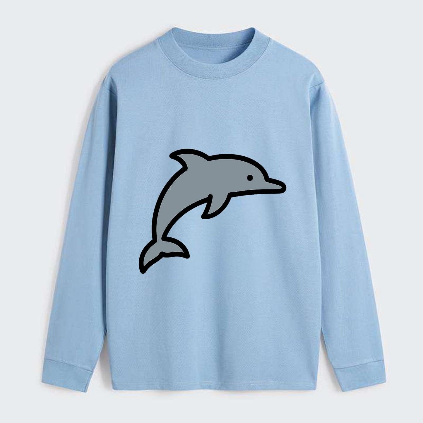 Bottlenose Dolphin - Gray jumping pose flat side profile - Classic Long Sleeve Shirt - Light Blue