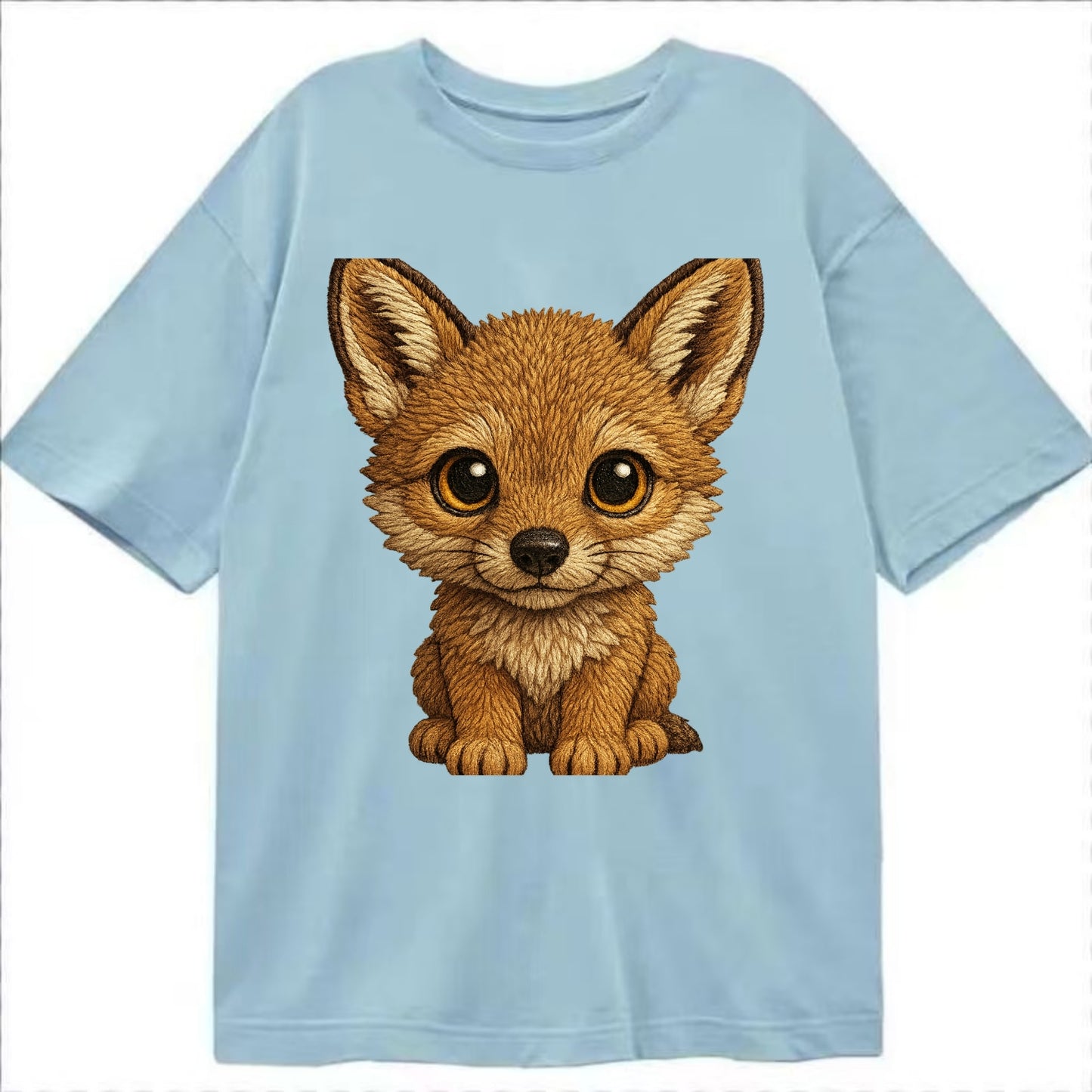 Baby Coyote Pup - tan fur, large ears, golden eyes, front-facing, clever baby - Classic T-shirt - Light Blue