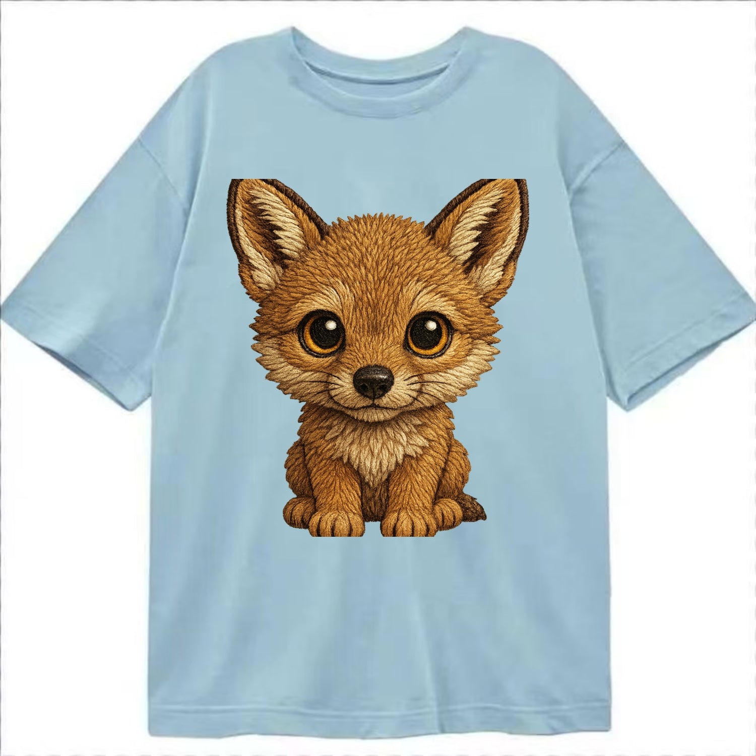 Baby Coyote Pup - tan fur, large ears, golden eyes, front-facing, clever baby - Classic T-shirt - Light Blue
