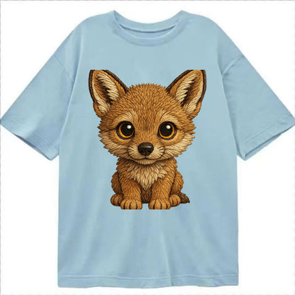 Baby Coyote Pup - tan fur, large ears, golden eyes, front-facing, clever baby - Classic T-shirt - Light Blue