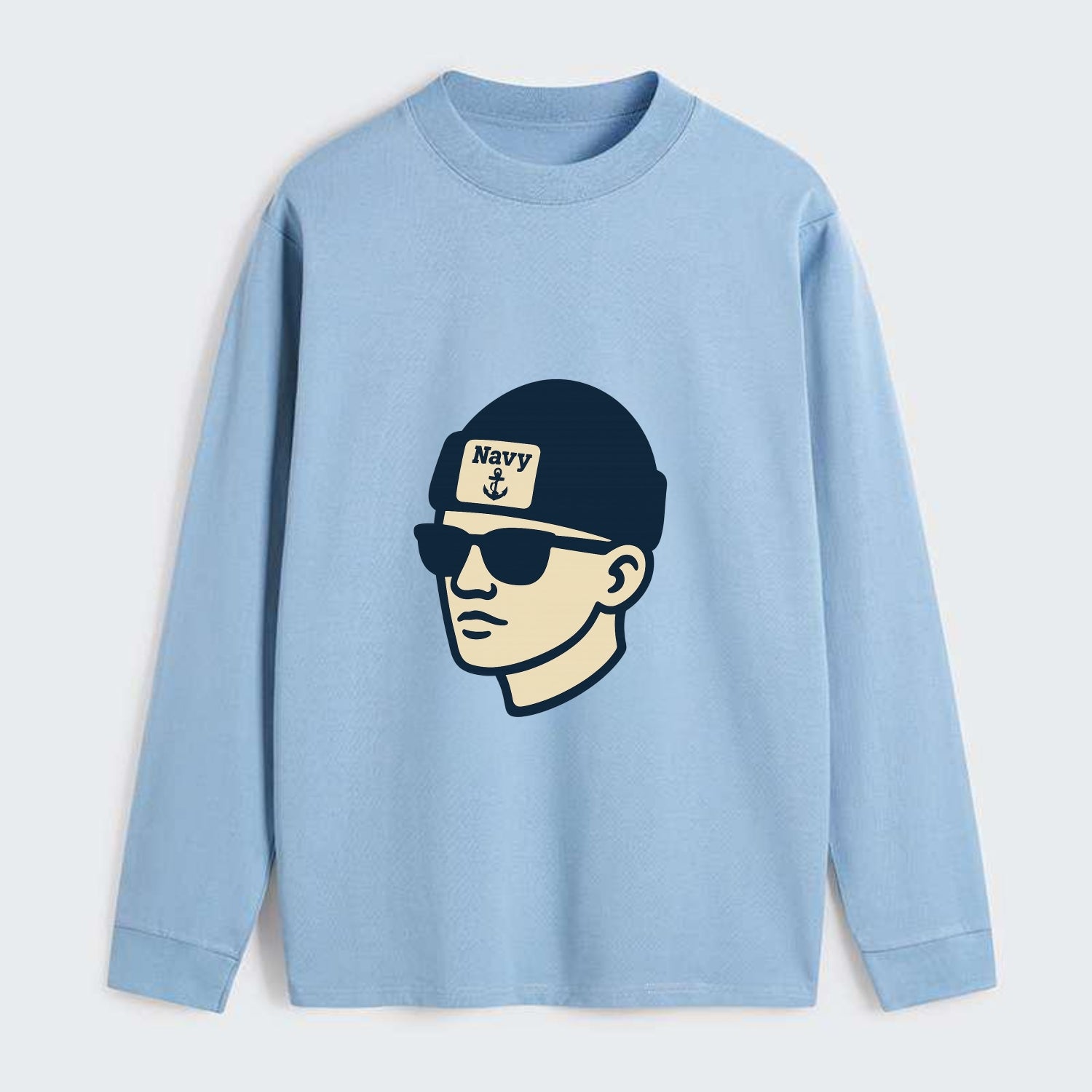 Annapolis Midshipman wearing Navy beanie with anchor patch - Classic Long Sleeve Shirt - Light Blue