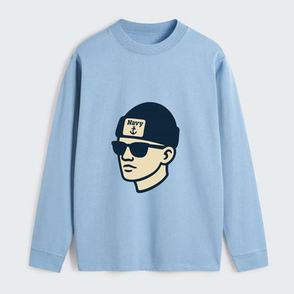 Annapolis Midshipman wearing Navy beanie with anchor patch - Classic Long Sleeve Shirt - Light Blue