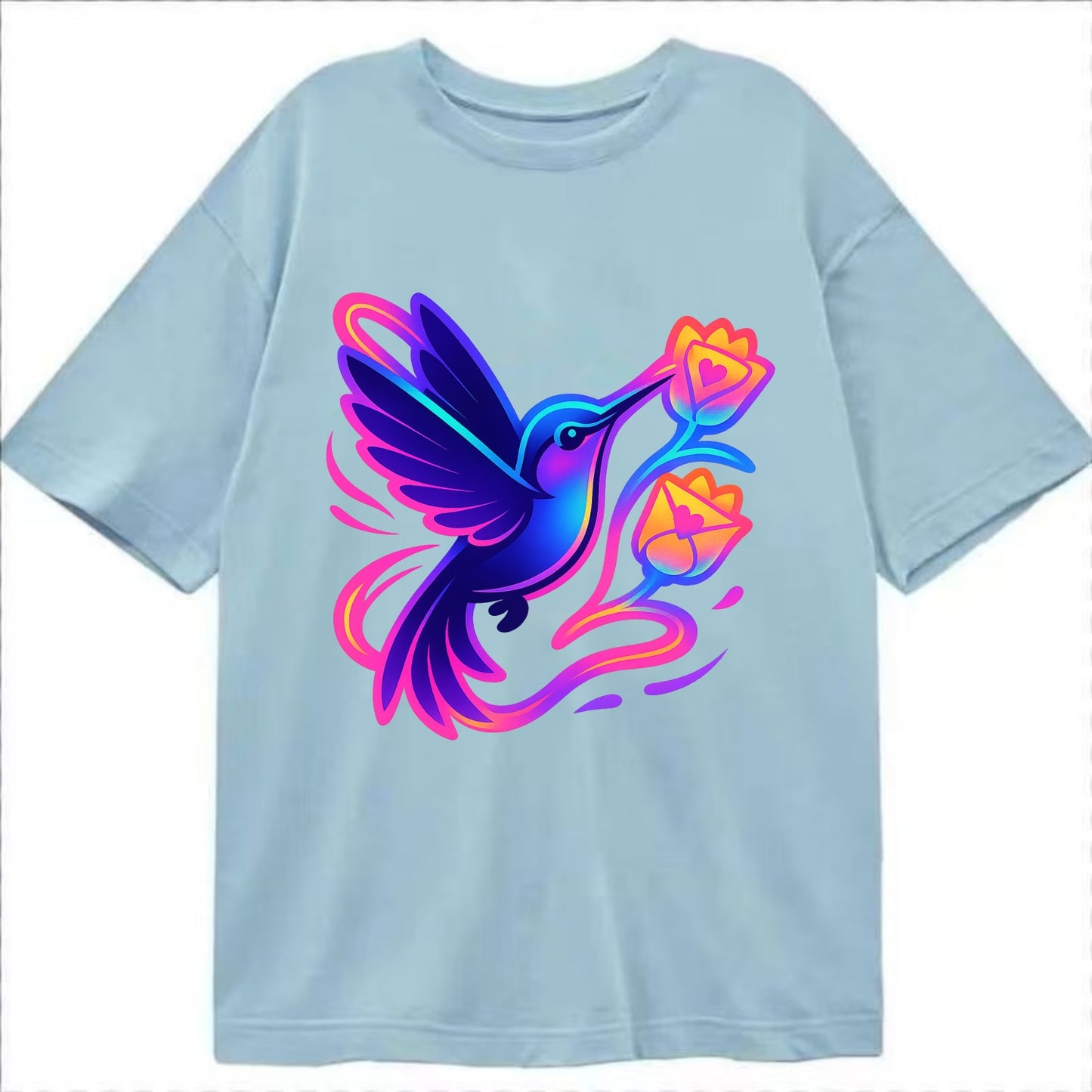 Hummingbird delivering miniature love letters tucked inside flower envelopes - Classic T-shirt - Light Blue