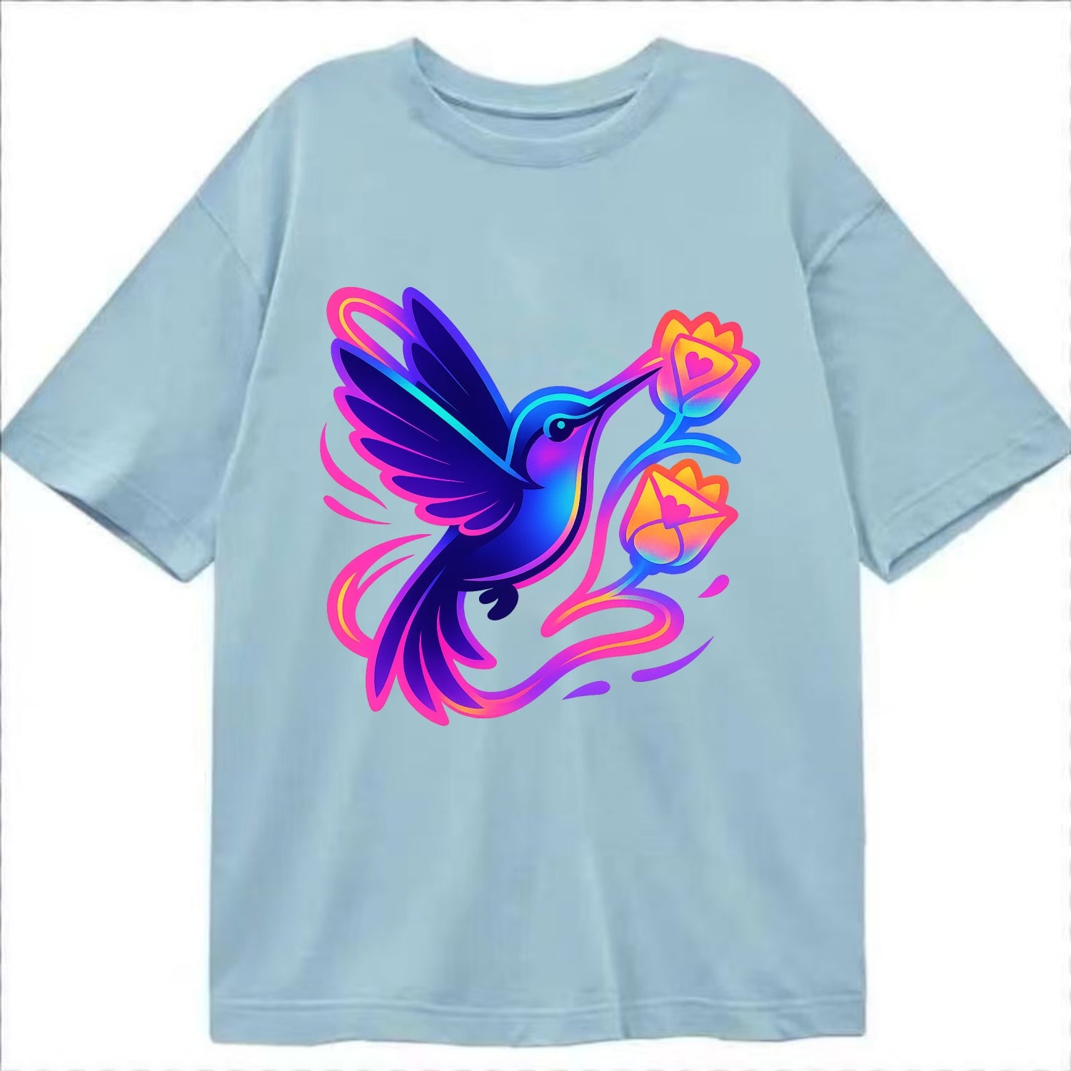 Hummingbird delivering miniature love letters tucked inside flower envelopes - Classic T-shirt - Light Blue
