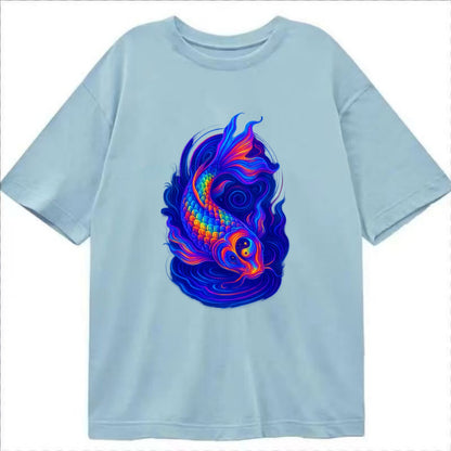 Sacred koi with scales reflecting rainbow prisms, yin-yang patterns in cosmic - Classic T-shirt - Light Blue