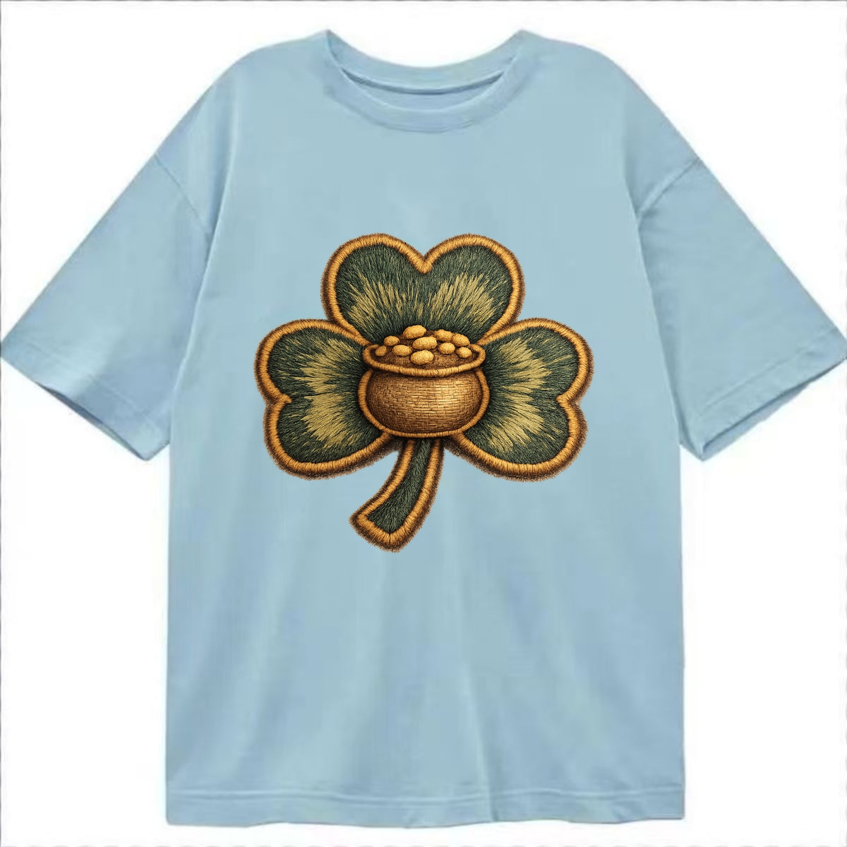 ST PATRICKS CLOVER - lucky clover with gold in green and gold , Irish luck - Classic T-shirt - Light Blue