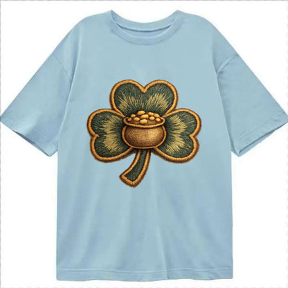 ST PATRICKS CLOVER - lucky clover with gold in green and gold , Irish luck - Classic T-shirt - Light Blue