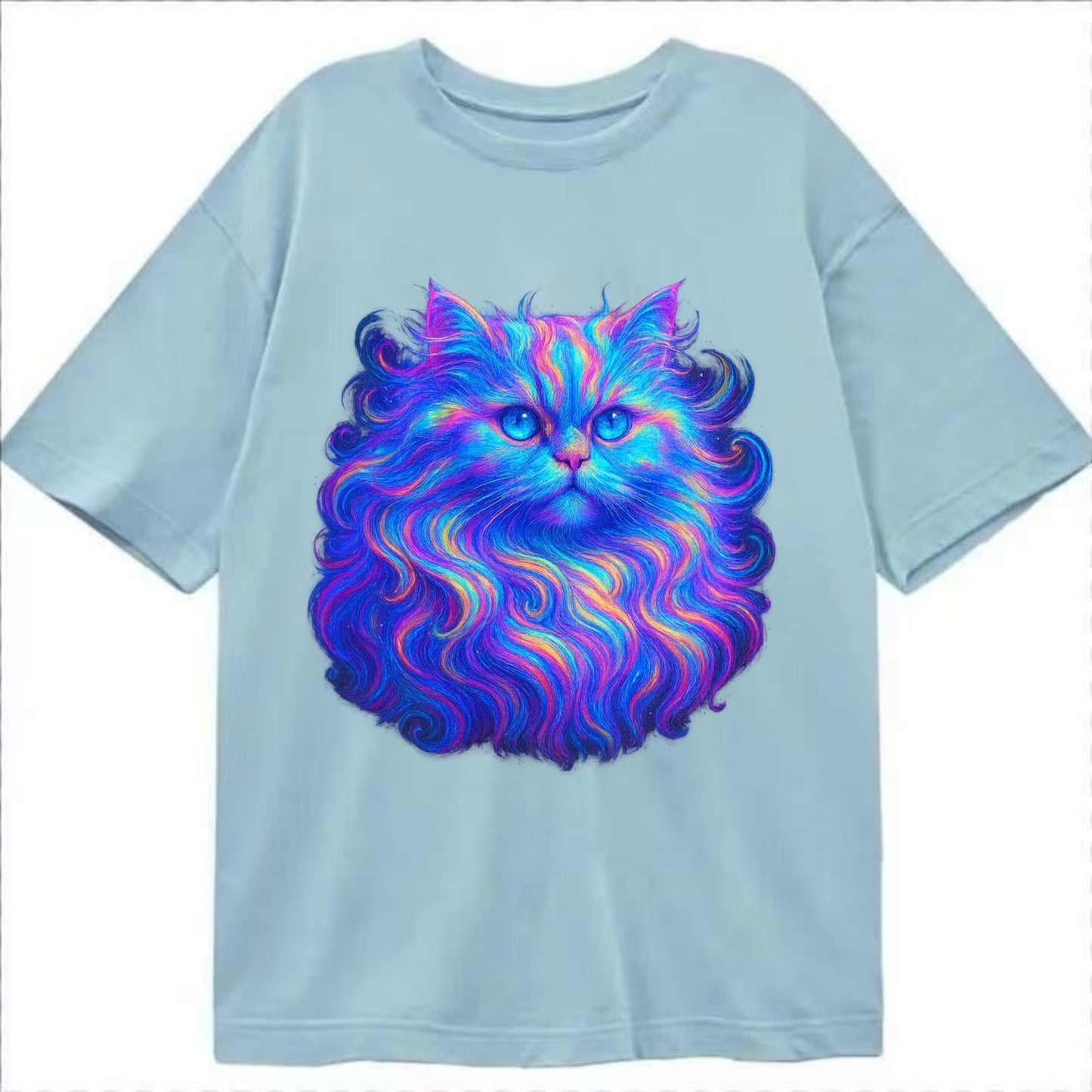 Luxurious Persian cat with flowing fur that refracts into rainbow prisms, soft - Classic T-shirt - Light Blue