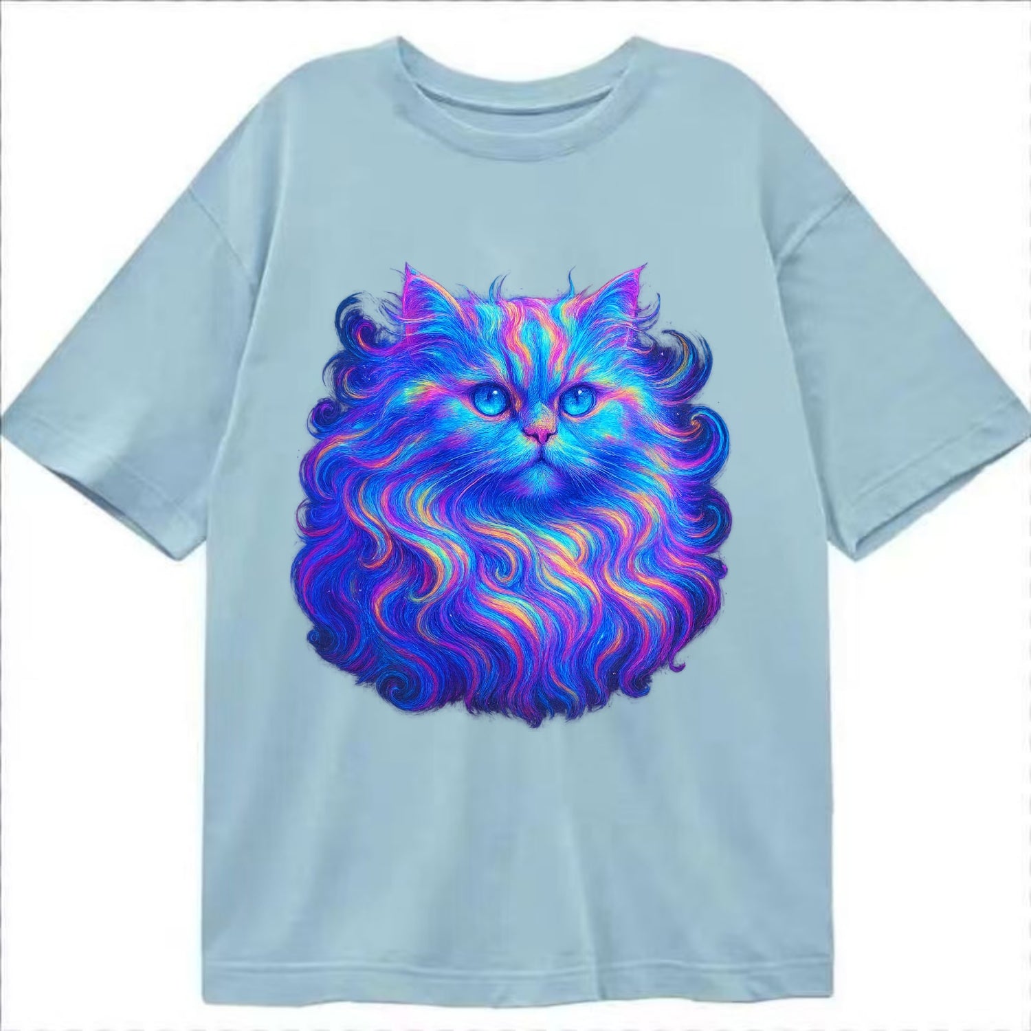 Luxurious Persian cat with flowing fur that refracts into rainbow prisms, soft - Classic T-shirt - Light Blue