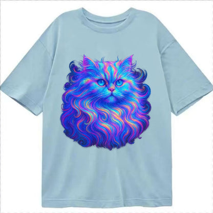 Luxurious Persian cat with flowing fur that refracts into rainbow prisms, soft - Classic T-shirt - Light Blue