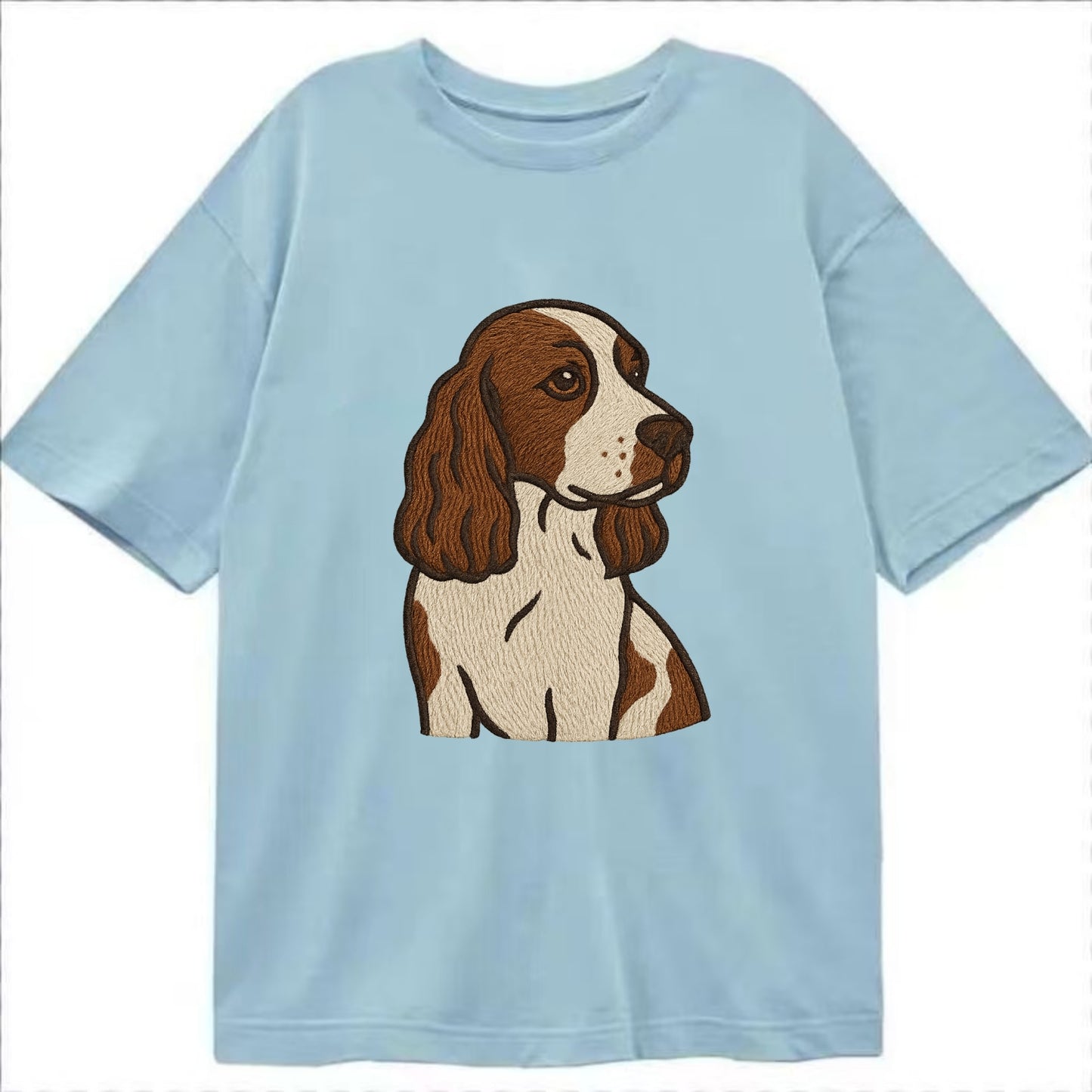 English Cocker Spaniel - Liver and white embroidered design - Classic T-shirt - Light Blue