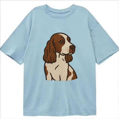 English Cocker Spaniel - Liver and white embroidered design - Classic T-shirt - Light Blue