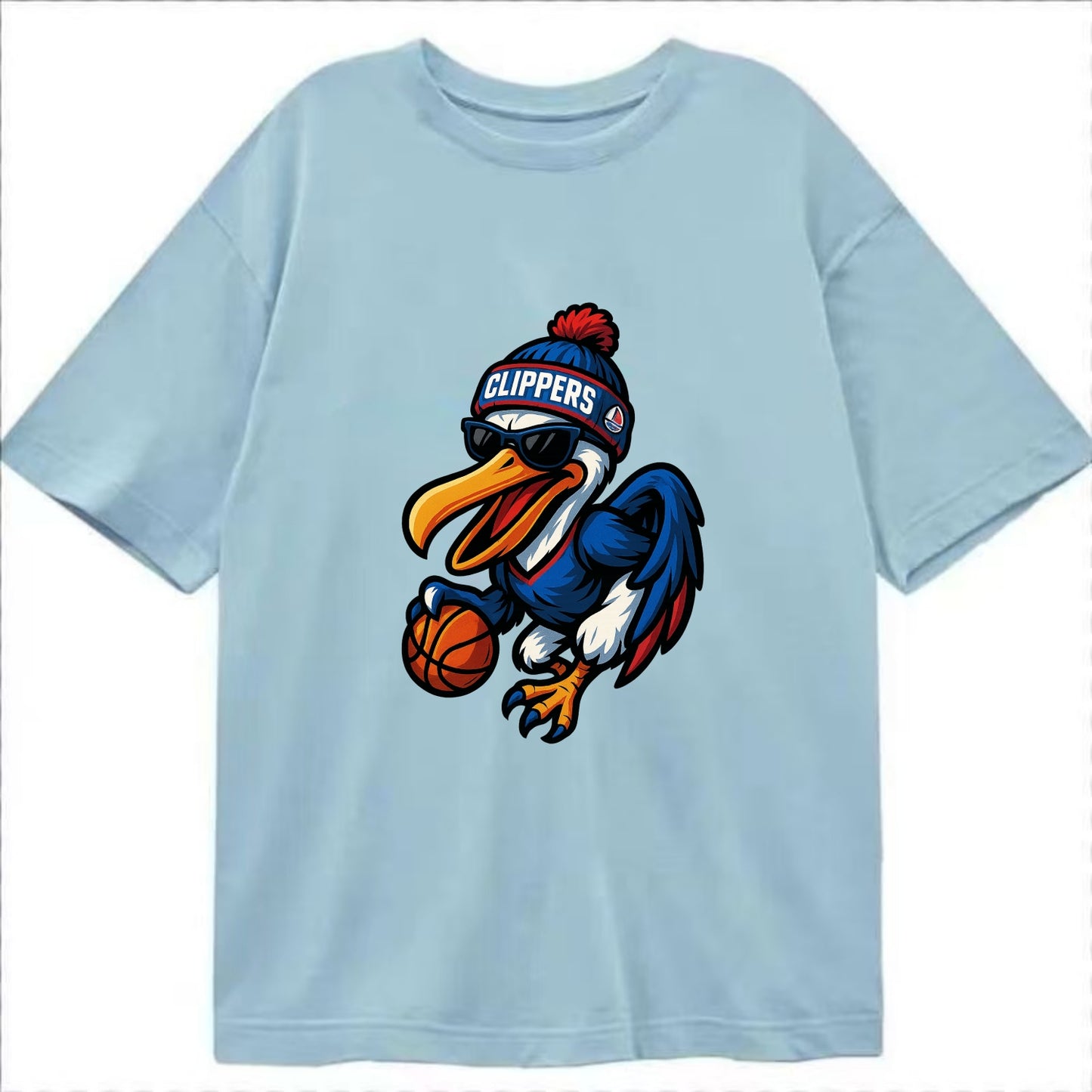 Los Angeles Pelican wearing Clippers beanie with sailboat patch and wayfarer - Classic T-shirt - Light Blue