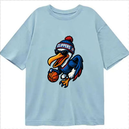 Los Angeles Pelican wearing Clippers beanie with sailboat patch and wayfarer - Classic T-shirt - Light Blue