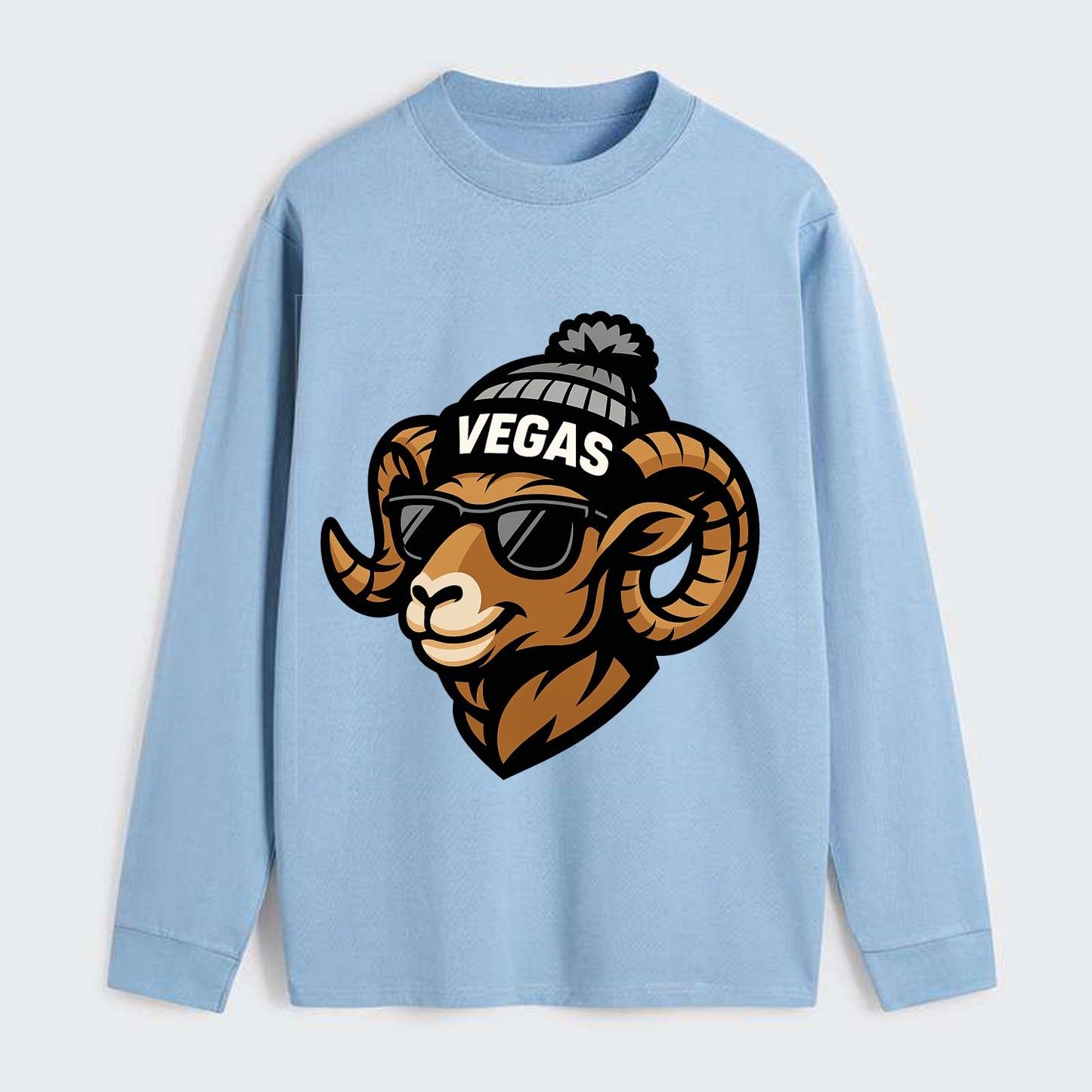 Vegas Desert Bighorn wearing Raiders silver and black beanie with pom - Classic Long Sleeve Shirt - Light Blue