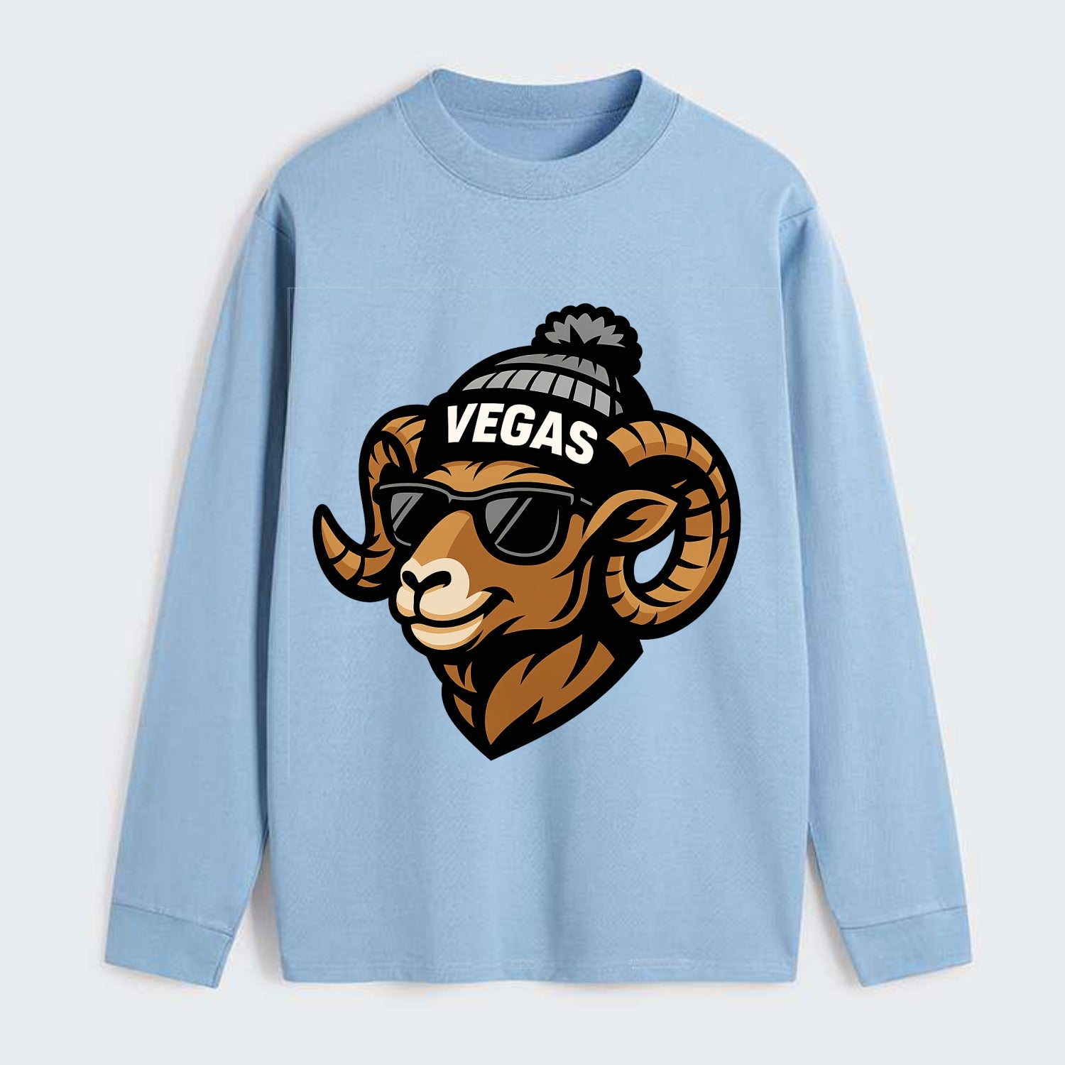 Vegas Desert Bighorn wearing Raiders silver and black beanie with pom - Classic Long Sleeve Shirt - Light Blue