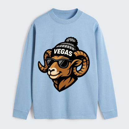 Vegas Desert Bighorn wearing Raiders silver and black beanie with pom - Classic Long Sleeve Shirt - Light Blue