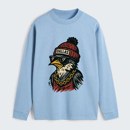 Dallas Mockingbird wearing Dallas beanie with pom pom and wayfarer - Classic Long Sleeve Shirt - Light Blue