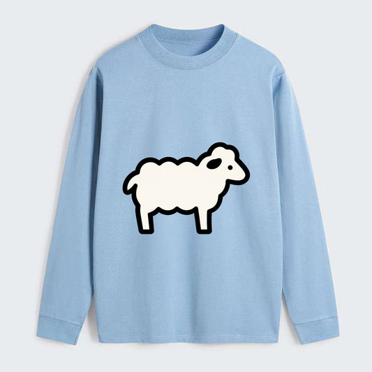 Sheep - White fluffy wool flat side profile - Classic Long Sleeve Shirt - Light Blue